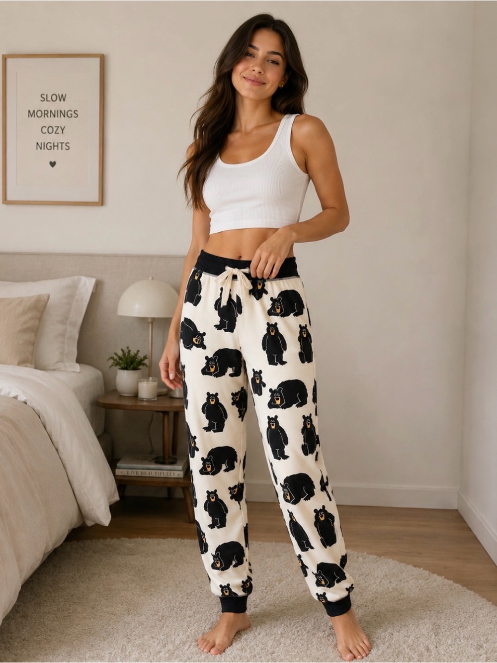 Lazy One Black and Cream Bear Print Lounge Pants